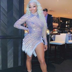 Sexy Stage Pearls Fringes See Through Dress Evening Transparent Dress